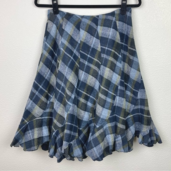 VTG Women's 100% Wool Tulip Hem Plaid Midi Skirt Blue Green Doy.C. By Camellia M - Picture 2 of 16